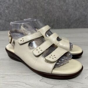 SAS Quatro Sandals Womens 8 Bone Leather Laser Cut Strappy Slingback